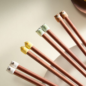 Cartoon Red Sandalwood Chopsticks Animal Shape Non Slip Household Kids Dining - Product Image 1