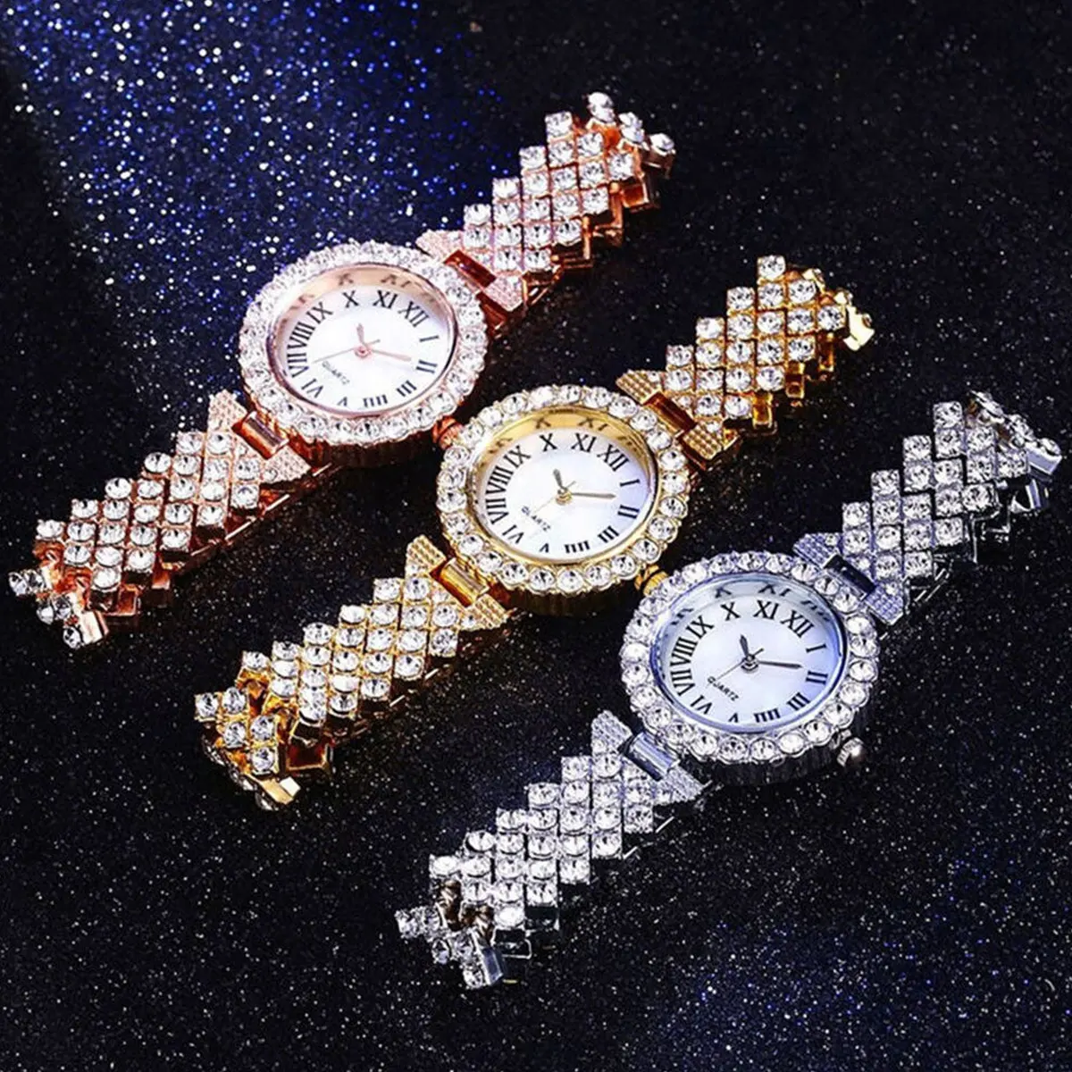 GT Luxus Modeschmuck Quarzuhr 2 Strass Schichten Statement Armband Damen Schmuck Uhr 2 Stück mit kunden spezifischer Box