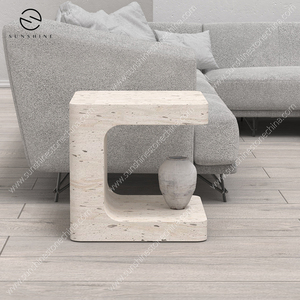 โต๊ะปลายโอนิกซ์ Travertine รูปตัว C หรูหราทันสมัยออกแบบได้เองสำหรับอุตสาหกรรมในร่มและกลางแจ้งการออกแบบอุตสาหกรรม - Product Image 2