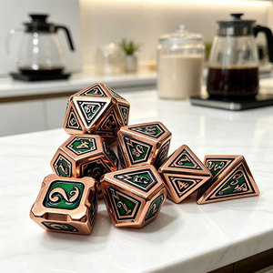 Dés en alliage artisanal à bords arrondis avec remplissage en émail, design de chiffres en police vintage, pour jeu de dés de collection DND - Product Image 4