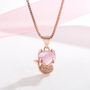 Korean Version New Cute Zircon <strong>fox</strong> Pendant Sweet Hibiscus Stone <strong>fox</strong> <strong>Necklace</strong> for Women - Product Image 3