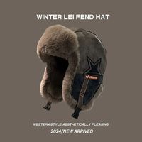 Chapeaux d'hiver 2025 pour hommes et femmes, casquette rétro en peluche style Lei Feng, chapeau de pilote chaud 100% coton doublé polaire, protection des oreilles, chapeau de motard/cycliste
