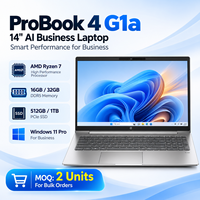 Ordinateur portable professionnel AI ProBook4 G1a 14 pouces neuf en gros, AMD Ryzen 7, 16 Go/32 Go, SSD 512 Go/1 To, Windows 11 Pro, Wi-Fi 6E/7