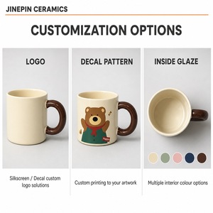 Tasse en céramique à paroi épaisse, finition brillante, avec poignée marron et logo personnalisé motif ours de dessin animé, pour <span class=keywords><strong>caf</strong></span>é et hôtel, vente en gros - Product Image 3