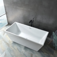 Baignoire rectangulaire autoportante en acrylique au design moderne, très vendue, avec drain, baignoire profonde pour la salle de bain