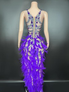 Robe décontractée longue en dentelle, nouvelle collection, style tendance, pour la danse latine, avec jupe à plumes, idéale pour la scène - Product Image 4