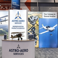 Stand d'exposition modulaire 30x30 en îlot avec panneau suspendu rond en tube et écran LED SEG pour EAA AirVenture Oshkosh
