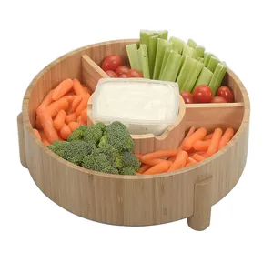 四个隔层 & 易于携带的设计，薯条、水果、蔬菜、蘸汁、坚果、面包和更多木制竹制拼盘