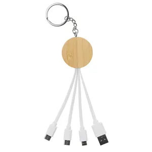 Promotional Usb Gadget Portable Mini 4 In 1 Keychain Usb Cable Bamboo Portable Keychains With Cables to Charge Phones