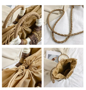 人造夏季沙滩草包新款设计师复古平纹手工编织女包水葫芦包 - Product Image 3