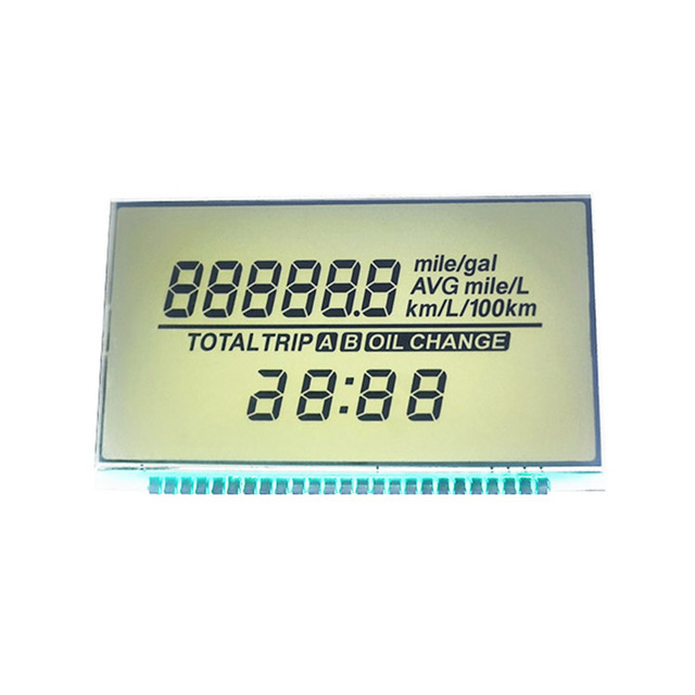 Automotive Dashboard Segmented LCD Panel With Mile/gal Km/L Fuel Efficiency Total Trip Time Display Custom LCD Screen