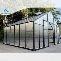 Serre tunnel de jardin en polycarbonate résistant aux UV avec panneaux en verre trempé et fenêtre de ventilation