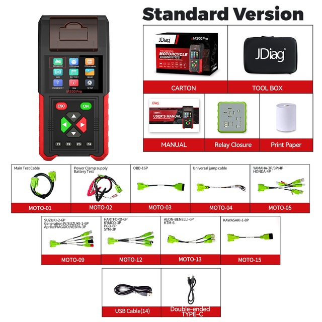 Popular for M200 Pro Standard Version Handheld Motorcycle Code Reader & Battery Tester 12V OBD Diagnostic Tool LCD Display