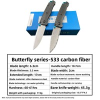 Couteau de poche tactique de survie pour le camping en plein air, lame en acier Damas, manche en fibre de carbone 533, outil multifonctionnel