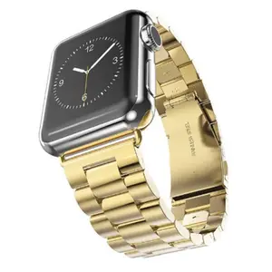 316 Solide Drie-Link Armband Voor Apple Watch Ultra Serie 8 Metalen Horlogeband Armband Band Voor Apple Watch Band Gold