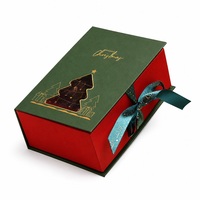 Emballage cadeau pour bougie de Noël personnalisé en carton vert ivoire avec ruban doré, certifié FSC, boîte cadeau pliante directe d'usine