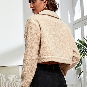 Wholesale Custom Autumn Winter Plain <b>Crop</b> Top Flannel Shirts Long Sleeve <b>Jacket</b> Coat With Pockets Women - Product Image 3