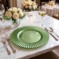 Assiette de présentation ronde en verre cannelé vert olive de 13 pouces, gaufrée, pour la décoration de table à la maison, dans les hôtels, lors de mariages et de banquets