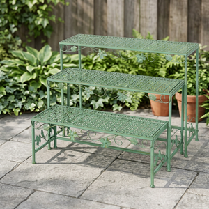 Support pour plantes d'extérieur en métal naturel, résistant à la rouille, avec revêtement en poudre, support à fleurs moderne avec trous de drainage - Product Image 2