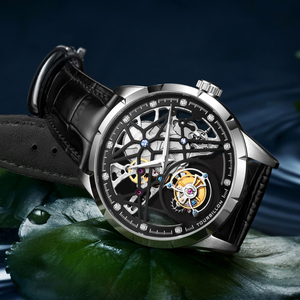 Envío Directo de Relojes Esqueleto con Tourbillon Real, Cristal Mineral, Unisex, de Lujo, Zafiro, Resistentes al Agua, Mecánicos, con Correa de Cuero, Hangzhou - Product Image 6
