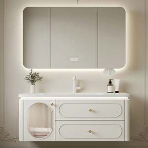 Muebles de Baño Modernos de Estilo Nuevo, Gabinetes de Baño de Madera Lacada Montados en la Pared, Tocadores de Baño con un Solo Lavabo - Product Image 6