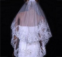 2 Couches 60 + 90cm Voile Visage Tulle Dentelle Applique Blanc/Ivoire Voiles de Mariage Courts Voiles de Mariée Avec Peigne