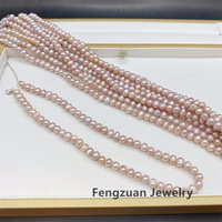 Perles d'eau douce naturelles de qualité A, presque rondes, violettes, 6-8 mm, vente en gros, demi-percées, entièrement percées, sans trou