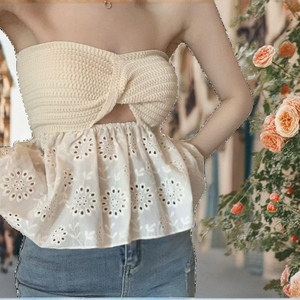 Camisola corta holgada de mujer con tirantes, de un solo hombro, de ganchillo, informal, ecológica, con estampado floral, top tubo de encaje hueco para usar como prenda exterior. - Product Image 2