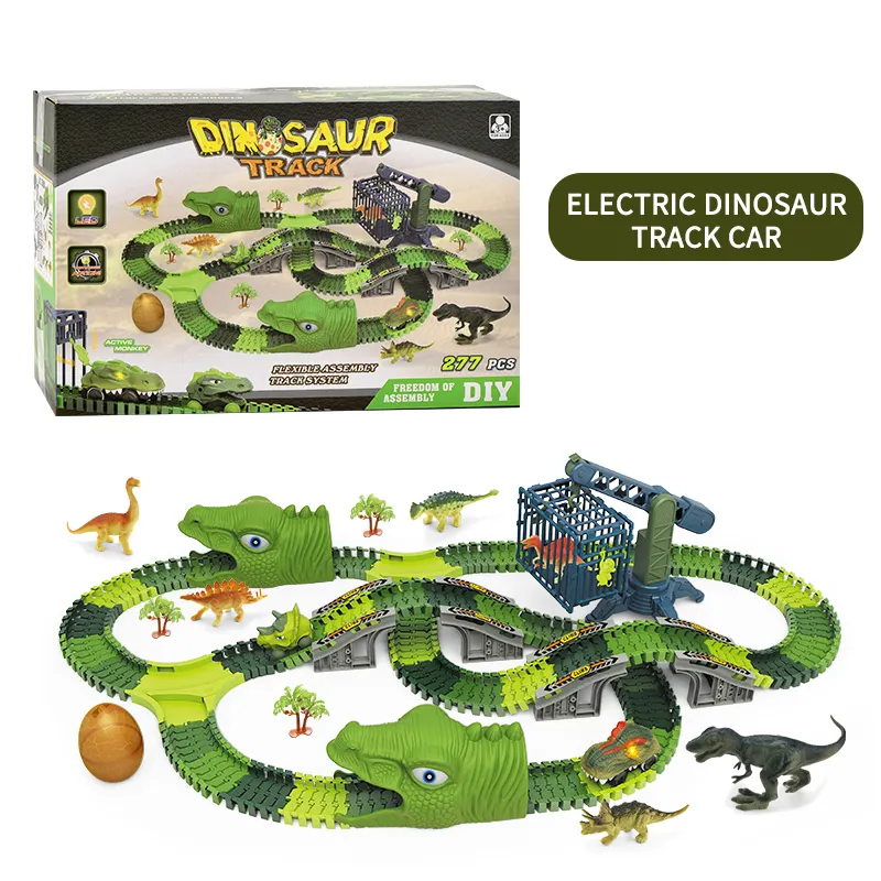 277pcs dinosaur-shaped DIY and assembled slot toys funny electric racing track set for children