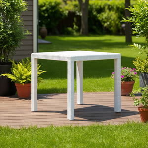 White Outdoor Patio <b>Table</b> 31.1x31.1x28.3 <b>Plastic</b> Rattan Look Durable Furniture - Product Image 2