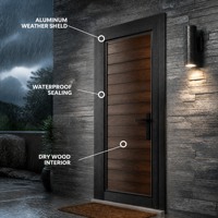 Puerta de Entrada de Madera Revestida de Aluminio Personalizada, Núcleo de Madera Sólida, Doble Acristalamiento, Impermeable, Puerta Exterior Principal para Casa