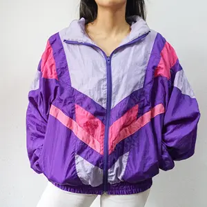 Custom Color Vintage For Women 90s Purple Retro Streetwear 1990S Nylon Oversized Polyester Zip Windbreaker Jacket