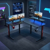 Bureau d'ordinateur professionnel pour le gaming, réglable, en forme de L, en métal et fibre de carbone, avec éclairage LED RGB, porte-gobelet et grand espace d'angle