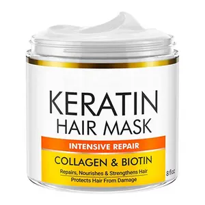 Perawatan Profesional Masker Rambut Keratin Perawatan Perbaikan Pelembap Rambut Rusak dengan Kolagen Alami & Seri Salon Biotin