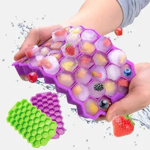 Fai da te 37 griglie stampo per cubetti di ghiaccio in Silicone stampo per cubetti a nido d'ape stampi per gelato per whisky Cocktail con coperchio