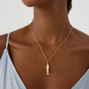 Zooying Popular mejor venta de acero inoxidable 18K oro <span class=keywords><strong>turquesa</strong></span> cuentas oro pescado hueso colgante collar para mujer - Product Image 4