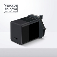Chargeur mural super rapide PD QC PPS GaN avec logo personnalisé, 3 broches, 65 W, 1 port USB-C, prise UK, pour iPhone, Samsung, MacBook, téléphone, ordinateur portable
