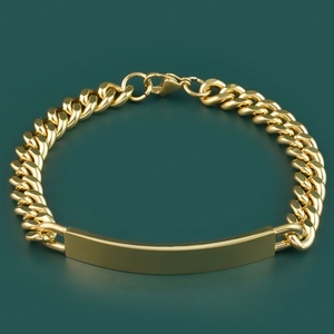 Bracelets personnalisés avec logo gravé, chaînes cubaines, breloques Miami, acier inoxydable plaqué or - Product Image 1