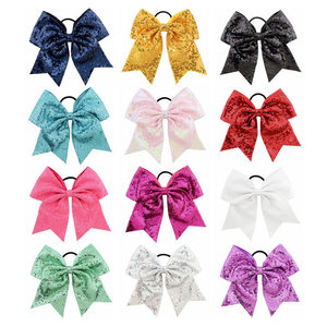 Wholesale Sequin Tail Bow <strong>Hair</strong> Ties for Teenagers Custom Designs Cheerleading Streamer Ponytail Holders As Party <strong>Hair</strong> Accessory - Product Image 1