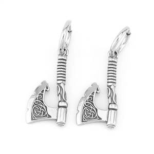 Boucles d'oreilles pendantes personnalisées en acier inoxydable 316L, style occidental, imperméables, élégantes, motif hache viking, pour hommes - Product Image 5
