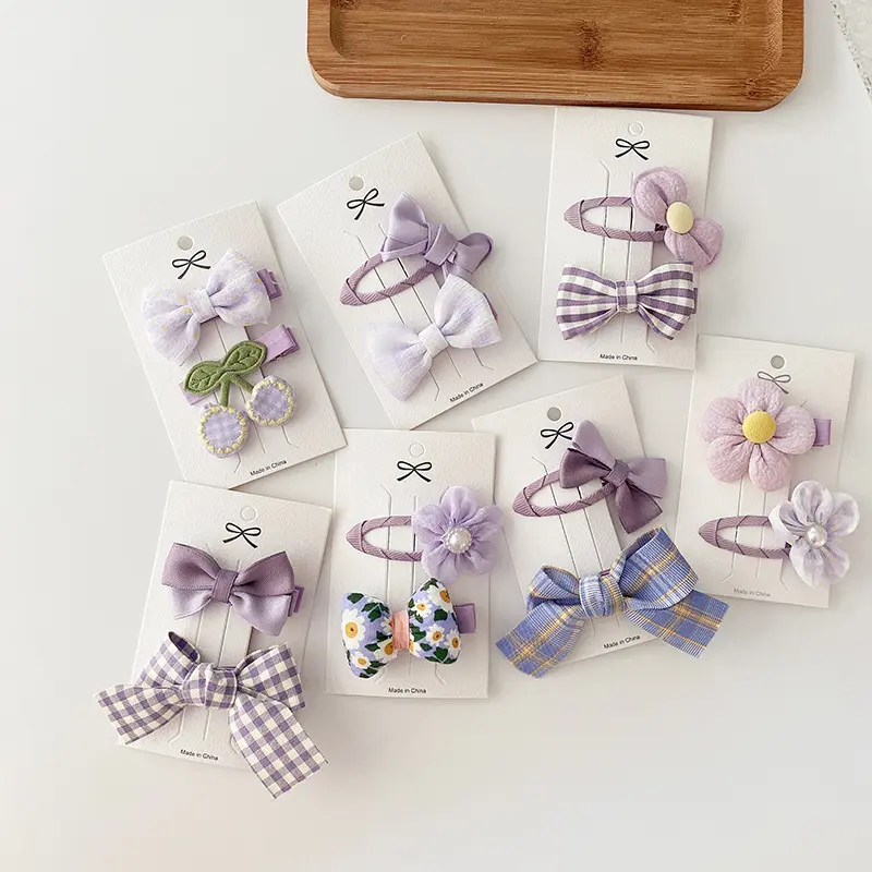Girls Hair Accessories Cloth Barrettes 2Pcs/set Hairpins for Children Baby Handmade Clip Purple Toddlers Kids Hair Clips