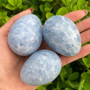 Œuf ovale en cristal de calcite bleue de haute qualité en gros, pierre de guérison spirituelle Reiki pour la décoration de Pâques et cadeau d'anniversaire - Product Image 1