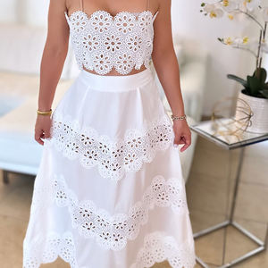 Ensemble haut et jupe de plage en coton bio, style ajouré brodé, sans bretelles, en crochet, personnalisable, très demandé - Product Image 4