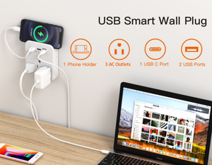 Multiprise murale compacte 3 prises UK avec protection contre les surtensions, 2 ports USB-A et 1 port USB-C 3.1A pour charge totale, <span class=keywords><strong>adaptateur</strong></span> multi-prises pour Royaume-Uni/<span class=keywords><strong>Irlande</strong></span> - Product Image 3