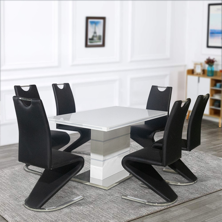 Customization color and size dining chair sets white high gloss super white tempered glass 6 chairs 1 table dining table sets