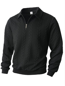 Suéter Masculino Personalizado com Logo, Gola Polo com Zíper, Tricô Texturizado, Manga Longa, Pulôver Casual para Negócios - Product Image 5