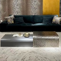 Table basse moderne en métal à imprimé léopard avec base en forme de U découpée au laser, table centrale à deux niveaux pour salon et maison
