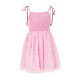 Abito in tulle con stampa di cuori rosa per bambine e ragazze, con spalline regolabili, ideale per l'estate, casual, per compleanni, feste in spiaggia. - Product Image 3