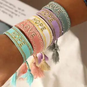 Плетеные браслеты ручной работы с надписью «Love», браслет с кисточками с вышивкой, модные регулируемые браслеты дружбы для женщин и мужчин, ювелирные изделия