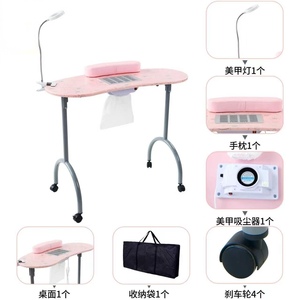 Table à ongles pliable rose, bureau de manucure portable, poste de travail pour salon de beauté avec lumière LED et support pour téléphone - Product Image 3